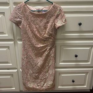 JS collections size 4 midi dress. Embroidered mesh, zips in the back.